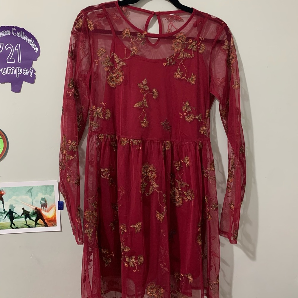 Red Floral Mesh Dress